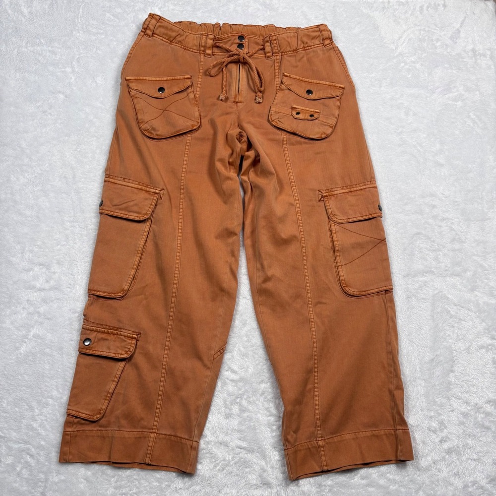 Free People Cargo Tahiti Pant Women L Rust Orange Utility Wide Leg Cropped Baggy - Picture 2 of 16
